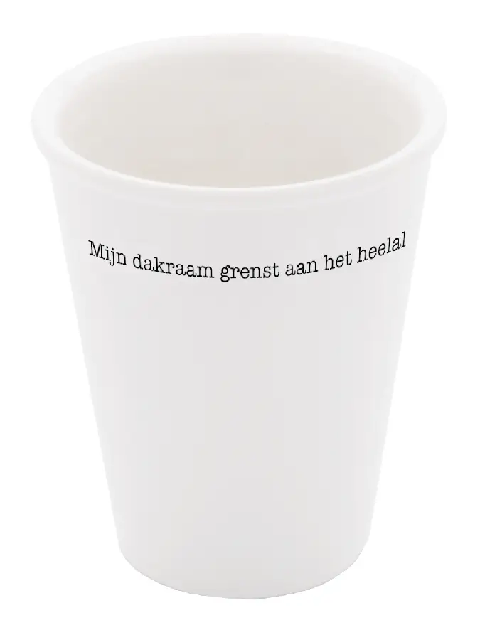 Porseleinen beker 'Mijn dakraam grenst aan het heelal' set van 2