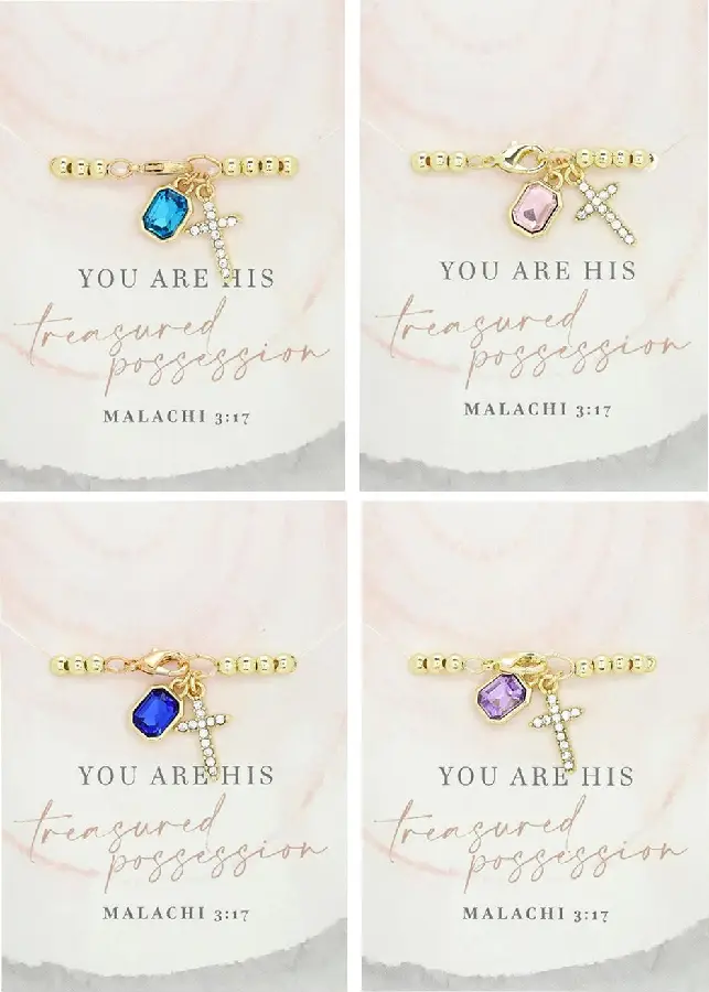 Gem bracelets with cross assorted